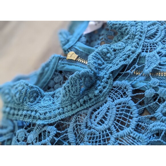 NWT Boho Lagenlook Floral Crochet Lace Overlay Agate Blue Tunic Style Sz S - Picture 3 of 9